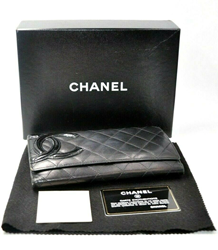 Picture of Authentic CHANEL Cambon Line Trifold Long Wallet Black and Pink